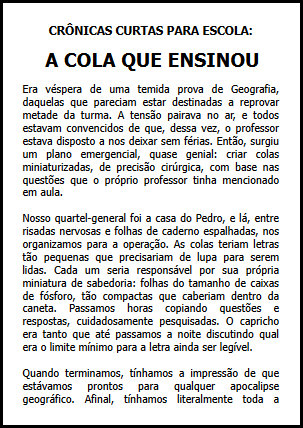 CRÔNICAS CURTAS PARA ESCOLA