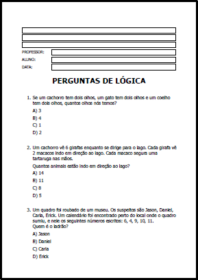 PERGUNTAS DE LÓGICA COM RESPOSTAS