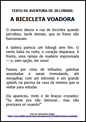 Texto de aventura de 20 linhas: IMPRIMA E COPIE