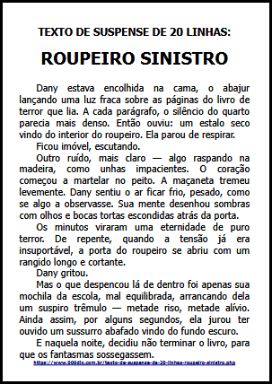 Texto de suspense de 20 linhas: ROUPEIRO SINISTRO