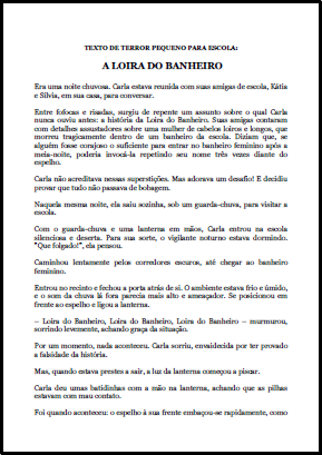 Texto de terror pequeno para escola: A Loira do Banheiro (letra m&eacute;dia)