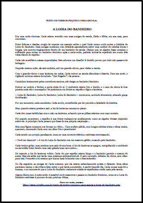 Texto de terror pequeno para escola: A Loira do Banheiro (letra pequena)
